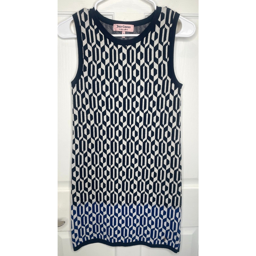 Juicy Couture Women's Sleeveless Sweater Mini Dress XS Cotton Wool 70s Mod Geo